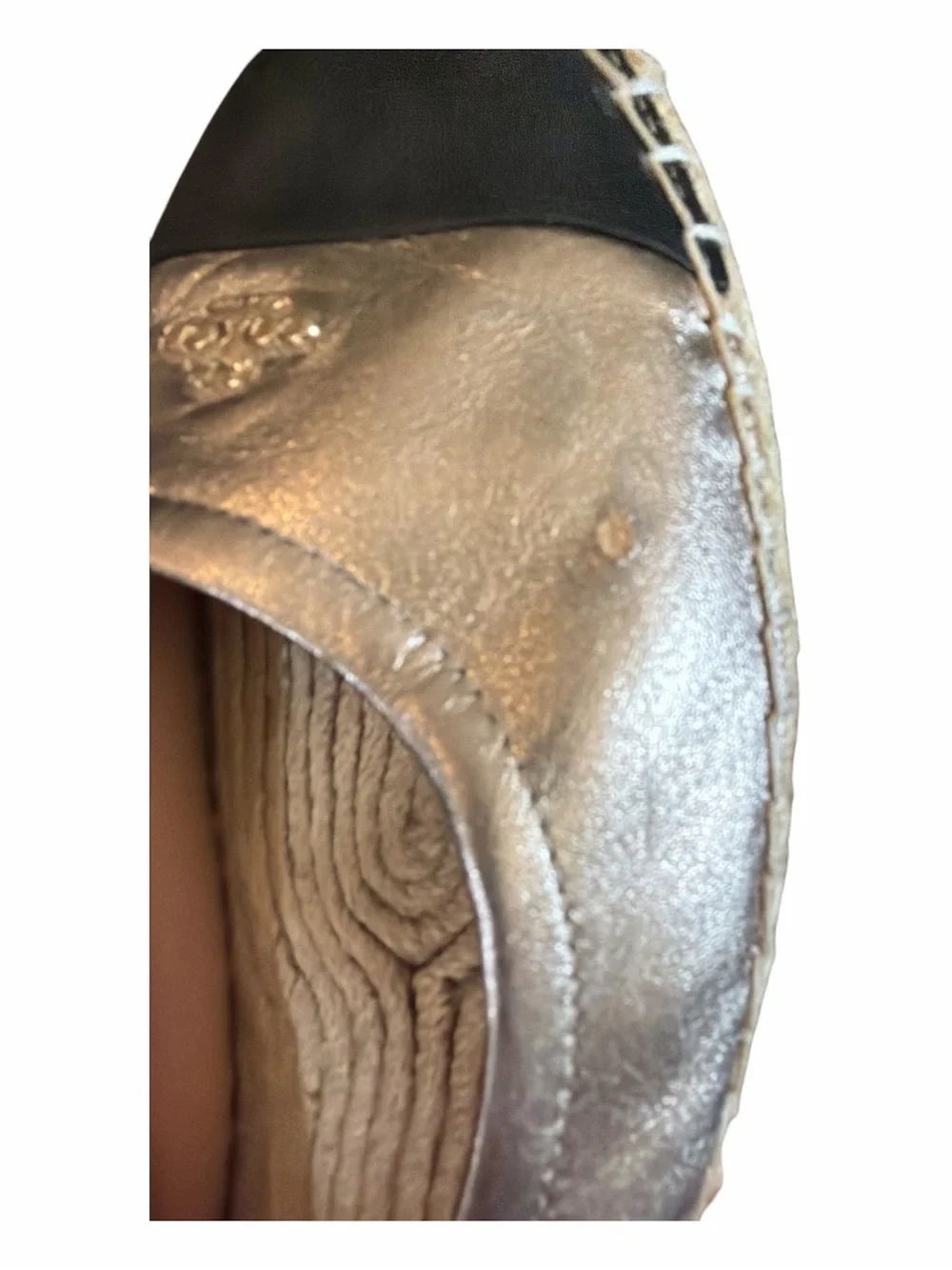 Coach Gold & Black Leather Cap Toe Espadrille Ballet Flats Women’s Size 10B